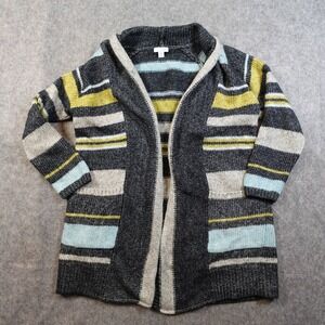 J. Jill Sweater Womens Medium Petite Cardigan Open Front Chunky Knit Striped